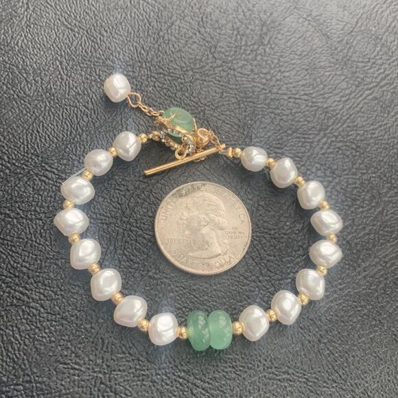 Mason & Madison Faux Pearl Adjustable Bracelet with Faux Jade Charm, Gift Ready - Picture 11 of 11
